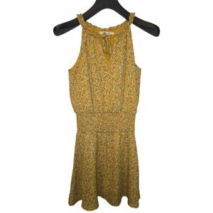 Miami Tessie R22 Yellow Floral Halter Smocked Waist Mini Dress XS